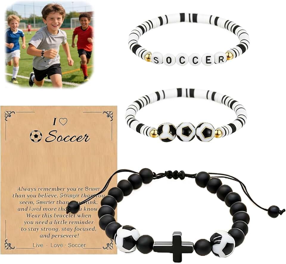 UZYXC Set di 3 Braccialetti da Calcio, Regali per Ragazzi, Ideali per Comunione, Cresima, Confermazione, Inizio Scuola, Pasqua e Natale