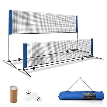COSTWAY Rete da Badminton 310/420 cm Portatile e Regolabile in Altezza, Rete da Badminton con 2 Volani, Tappi per Piedi, Morsetti e Borsa, per Pallavolo e Pickleball