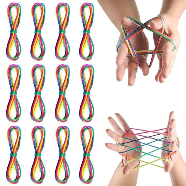 12 Pezzi Rainbow Rope, Giochi Di Corda Mano Bambini,Finger Twist Gioco A Filo, Gioco del Dito della Stringa,Giochi Con Corda per Dito,Ottimo Come Piccolo Regalo,Lunghezza 165cm