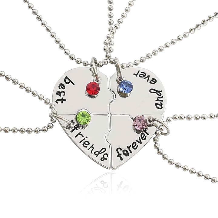 IBXWMNG IBXWMNG Collane Amicizia 4 Pezzi Per Sempre Migliori Amici Ragazze - Ciondolo Catena Regali Perfetti di Compleanno (Argento)