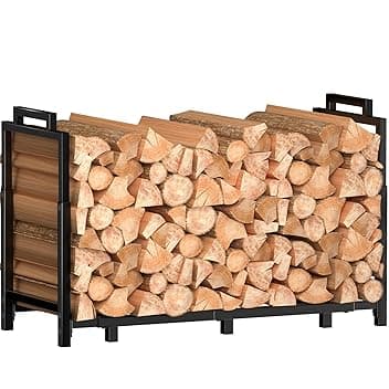 Portalegna Rettangolare Regolabile Antigraffio Porta Legna da Interno/Esterno Metallo 400lbs 10 Gambe con Maniglie Saldate(128-150x33x58-78cm Nero)