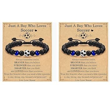 WIRZUL Bracciale da Calcio Regali per Ragazzi Adolescenti Regalo di Compleanno per Ragazzi braccialetto da calcio perline di calcio braccialetto per amici e ragazzi