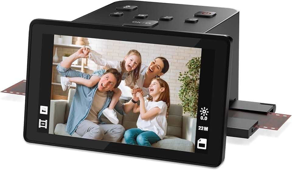 Scanner digitale per film e diapositive con ampio display LCD da 5 pollici, scanner negativo e diapositive per digitalizzare, converte 135, 126 KPK, 110 film negativi e Super 8 in JPEG da 22 MP.
