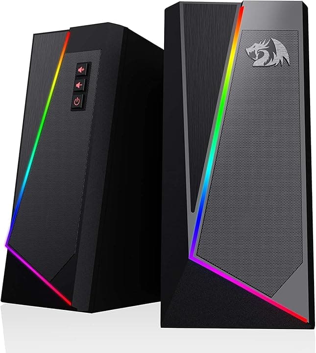 Redragon GS520 Anvil RGB Desktop Altoparlanti, altoparlante stereo per PC a 2.0 canali con 6 modalità LED colorate, bassi potenziati e controllo del volume di facile accesso