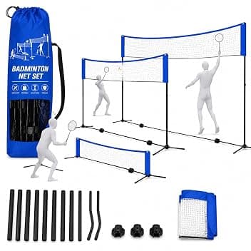 Rete da badminton pieghevole da 3,1 m, con supporto regolabile in altezza 107/105/150 cm e borsa per il trasporto, rete sportiva per volano, tennis, pallavolo o beach volley, rete in nylon, facile da