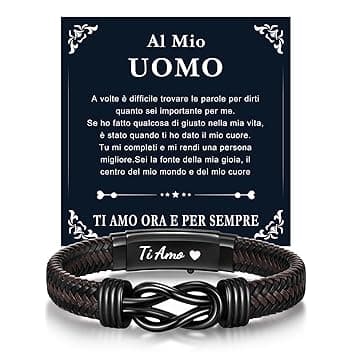 Gamtic Bracciale Uomo di Cuoio Ti Amo - Regalo per Lui Marito Papà Figlio Uomo Adjustable in Pelle Bracciale Intrecciata Fatta a Mano Idea Regali per Compleanno Natale Matrimonio e Anniversario