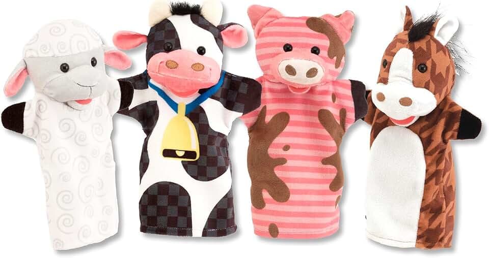 Melissa & Doug Marionette Da Mano Con Animali Della Fattoria Per Teatrino Bambini | Animali Giocattolo E Giochi Bambini 2 Anni In Su | E Burattini Da Mano