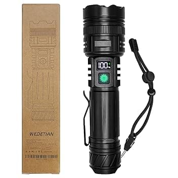 WEDETIAN Torcia LED Ricaricabile, 30000 Lumens Torcia LED Potente Professionale, 5 modalità Mini Torcia Tattica Militare, IP67 Impermeabile Flashlight per Campeggio Trekking Emergenza (1 pezzo)