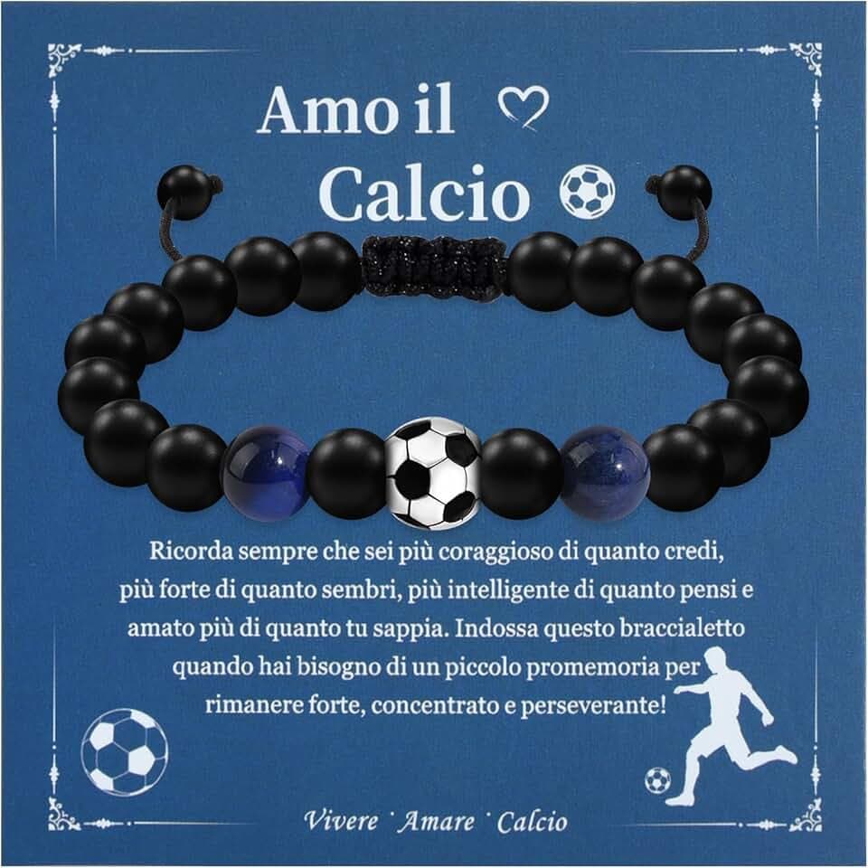 Cheerslife Regali Ragazzi Braccialetto da Calcio per Ragazzi Bambini Uomo Regali per Lui Regalo Compleanno Natale Idee Regalo per Figlio Nipote Amico Fratello Bracciale in Pietra Naturale Regolabile