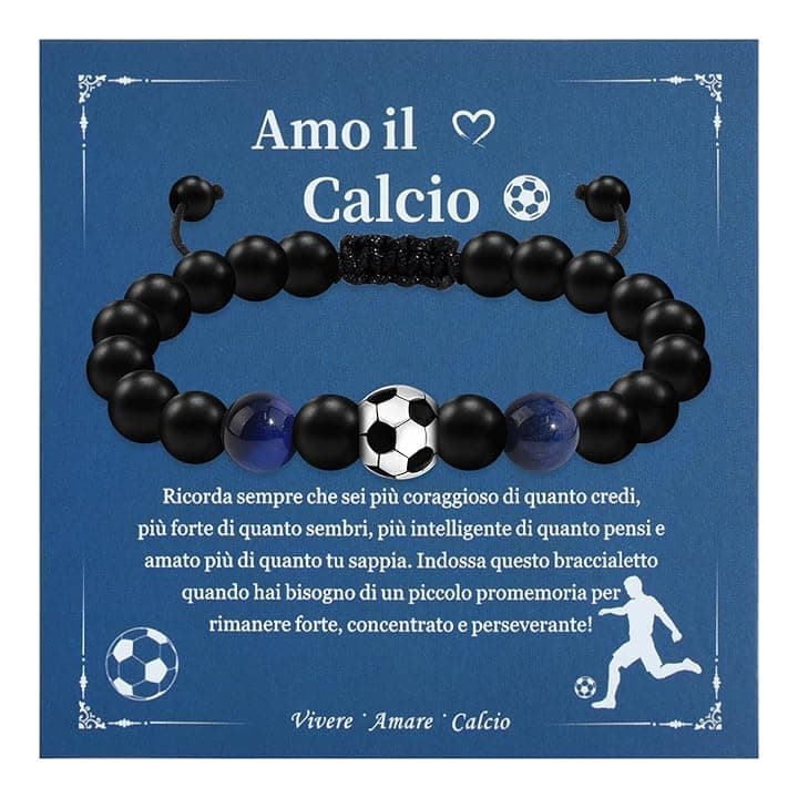 Cheerslife Regali Ragazzi Braccialetto da Calcio per Ragazzi Bambini Uomo Regali per Lui Regalo Compleanno Natale Idee Regalo per Figlio Nipote Amico Fratello Bracciale in Pietra Naturale Regolabile