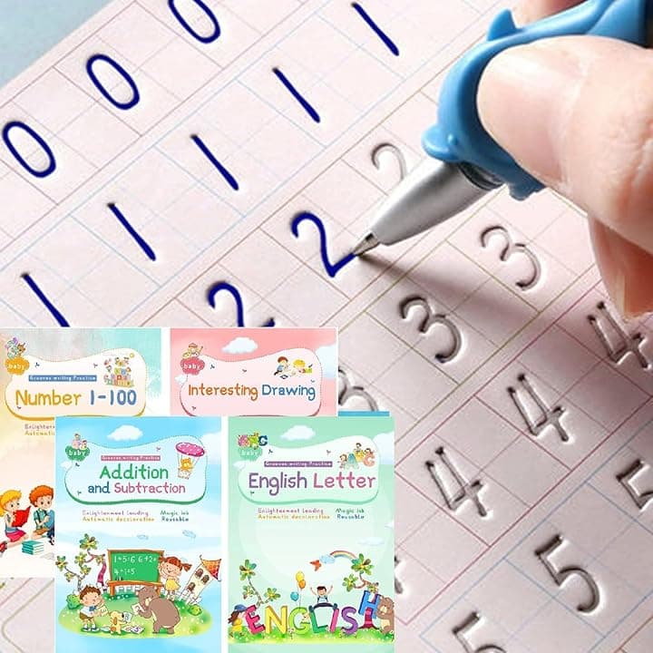 DigMonster, quaderno con inchiostro magico per bambini, riutilizzabili, per scuola materna, con scanalature, design e scrittura a mano, libro per pratica magica