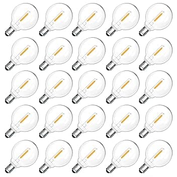 25 Pezzi Lampadina LED G40 E12 1W Esterno Ricambi, Bianco Caldo 2700K, 100LM, G40 LED Filamento Lampadina, Impermeabili IP54, Non Dimmerabile, per stringhe luminose Illuminazione interna ed esterna
