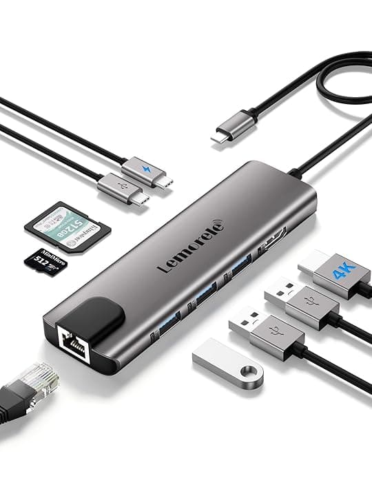 Lemorele Hub USB C con Ethernet RJ45 da 1000M- 10 en 1 Custodia in Alluminio Adattatore USB C Hub a HDMI 4K, 3 USB-A 3.0, PD 100W, SD/TF, Dati USB-C per Macbook Air/Pro, iPad, Windows, Switch ClimatePartner certified