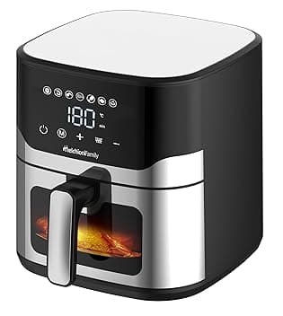 Melchioni Family | MATILDE Friggitrice ad Aria 8L 2200W di Potenza, Cestello Removibile con Maniglia, Griglia Separagrassi, Timer 60 Min, Cottura Light con -80% di Grassi