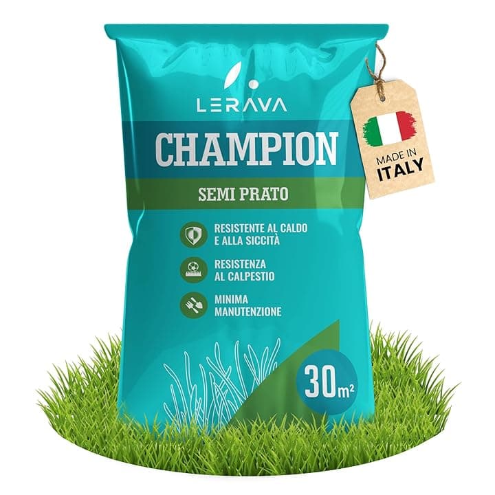 LERAVA CHAMPION semi prato (30m²) - festuca arundinacea di qualità - resistente a siccità e alte temperature - prato verde scuro fine - ideale per giardini e spazi verdi