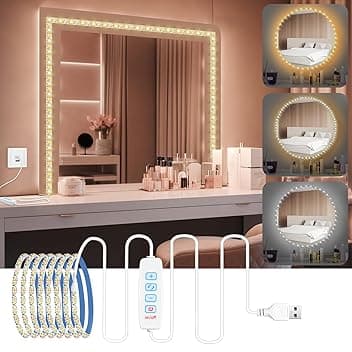 URAQT Luci da Specchio USB per Trucco, 2 m Striscia LED Flessibile, 3 Modalità di Colore, 9 Livelli di Luminosità, Kit per Specchio da Bagno e Toeletta, Ideale per Decorazione Camera e Arredamento