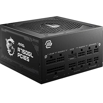 MSI MAG A750GL PCIE5 Power Supply Unit, 750W, 80 Plus Gold, Fully Modular, ATX 3.0, PCIe 5.0 GPU Support, 120mm FDB Fan, Full-Bridge LLC, Flat Black Cables - 7 Year Warranty