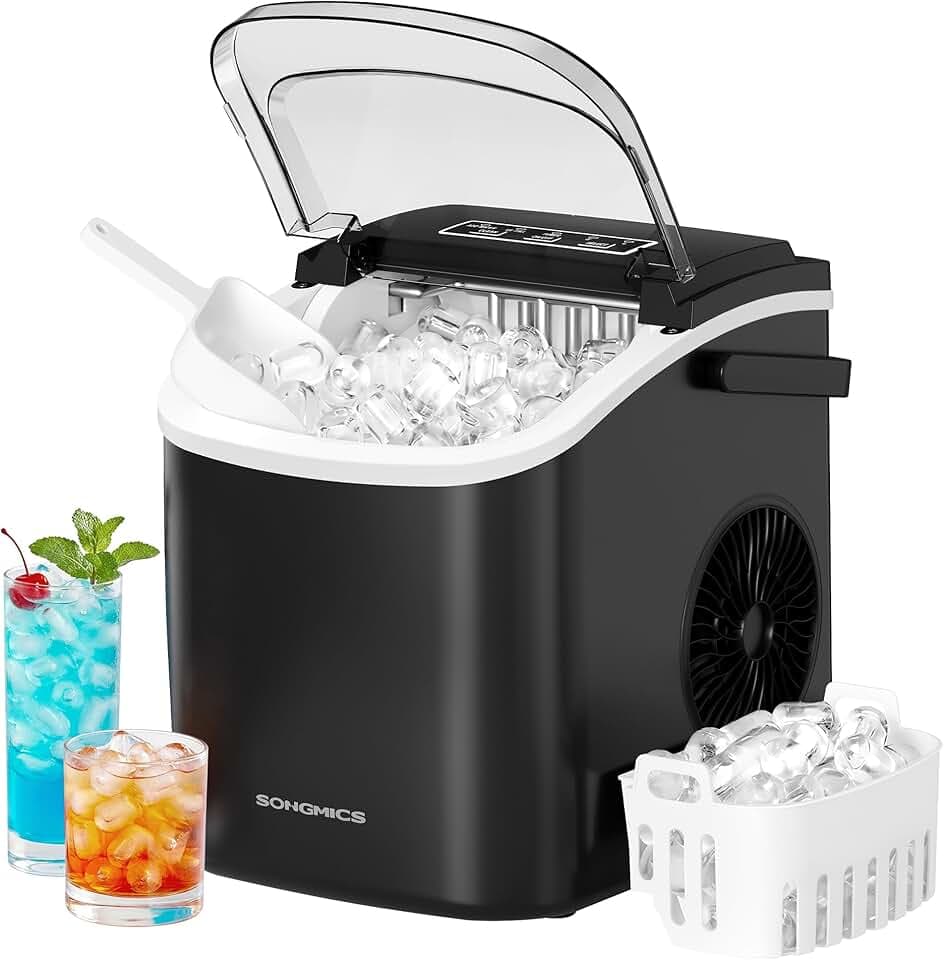 SONGMICS Macchina Ghiaccio, Macchina Cubetti Ghiaccio Autopulente, 9 Cubetti in 6 Minuti di 2 Dimensioni, 12 kg in 24 Ore, Portatile, Casa Cucina Ufficio Feste Campeggio, Nero Inchiostro XZB001B1EU Global Recycled Standard