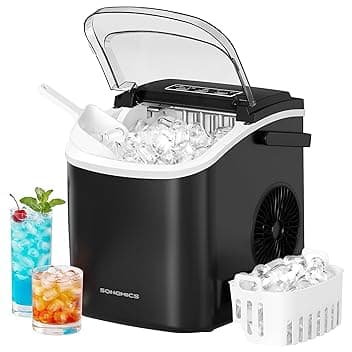 SONGMICS Macchina Ghiaccio, Macchina Cubetti Ghiaccio Autopulente, 9 Cubetti in 6 Minuti di 2 Dimensioni, 12 kg in 24 Ore, Portatile, Casa Cucina Ufficio Feste Campeggio, Nero Inchiostro XZB001B1EU Global Recycled Standard