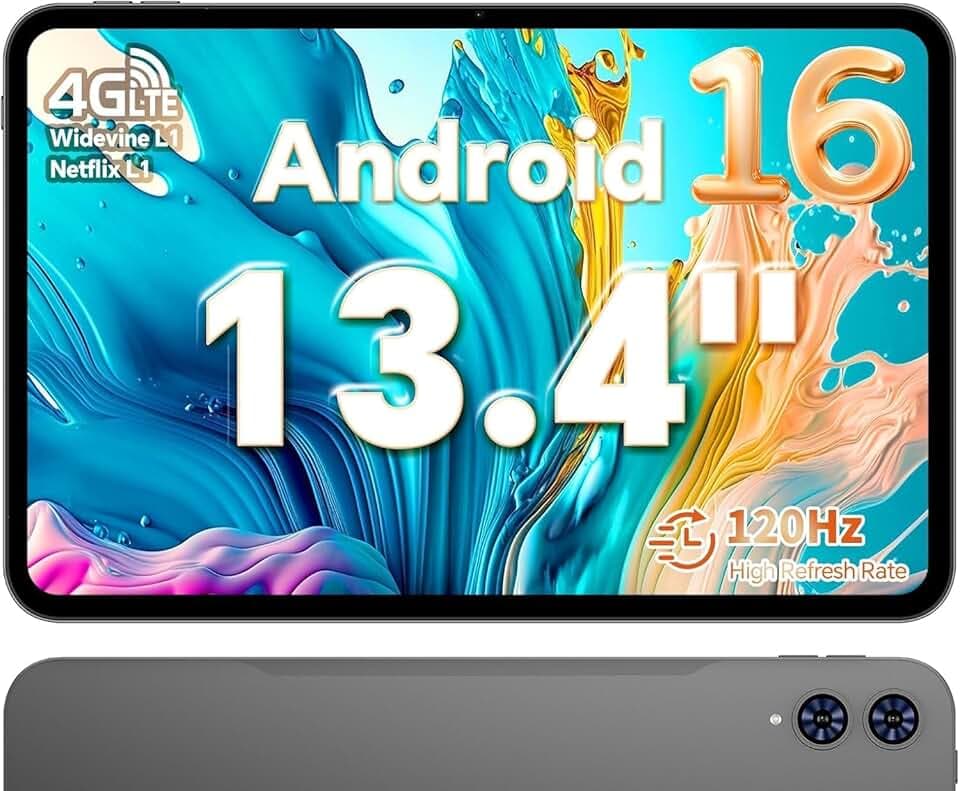 TECLAST T65 Tablet 13.4 Pollici 120Hz Display Tablet Android 16, Doppio SIM 4G LTE+5G WiFi, 2.2GHz Octa-Core, 26GB RAM+128GB ROM(TF 4TB) Widevine L1 1080P/13MP/BT5/GPS/OTG