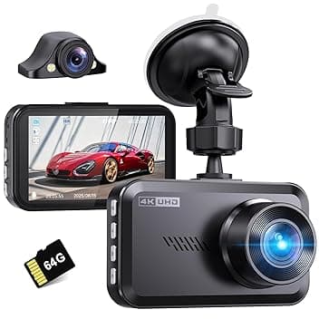 Miden 4K+2.5K Doppia Dashcam,Scheda SD 64G,2160P+1600P UHD Telecamera per Auto,Dash Cam Auto IPS 3.2" con Grandangolo di 336°,G-Sensor,Visione Notturna,WDR,Monitor di Parcheggio,Registrazione in Loop
