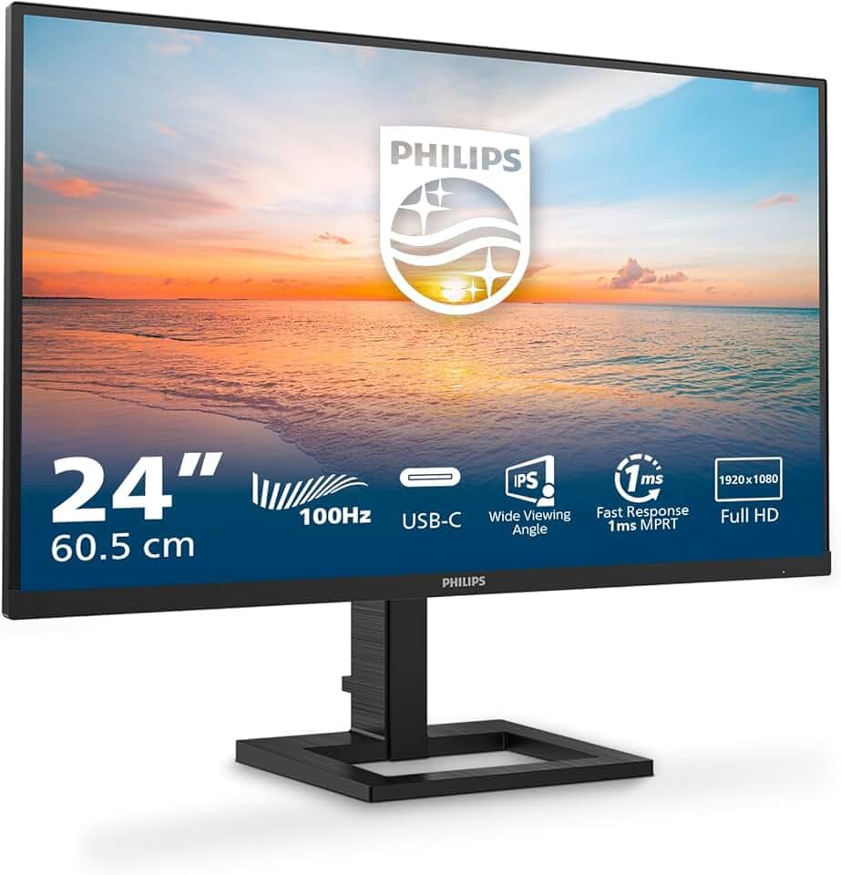 Philips 24E1N1300AM - Monitor FHD da 24 pollici, Altezza regolabile, altoparlanti (1920x1080, 100 Hz, HDMI, hub USB USB-C (65 W Power Delivery)) nero