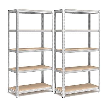 SONGMICS Set di 2 Scaffali in Metallo, Scaffalature a 5 Ripiani Regolabili, Senza Viti, Scaffale Salvaspazio per Garage, Magazzino, Portante 875 kg, 40 x 90 x 180 cm, Argento GLR040E02 The Forest Stewardship Council