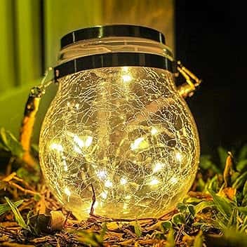 M Ledme - Lanterna Solare da Esterno, Luce Calda, Lanterne Solari SphereGlass in Vetro Crackle per Giardino, Luce Solare con Supporto Removibile, Prato, Natale, 2W, LM8074