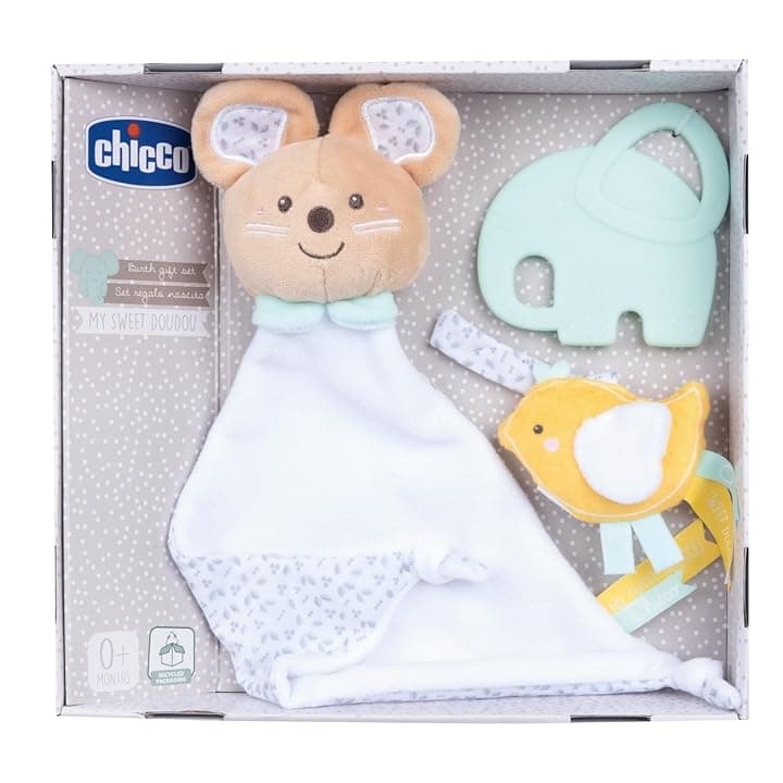 Chicco, Set Regalo Nascita My Sweet DouDou, Morbido DouDou Copertina Topolino, Tenero Portaciuccio in Velluto Soffice, Massaggiagengive Elefantino con Texture in Rilievo, Idee Regalo Neonato 0 Mesi +