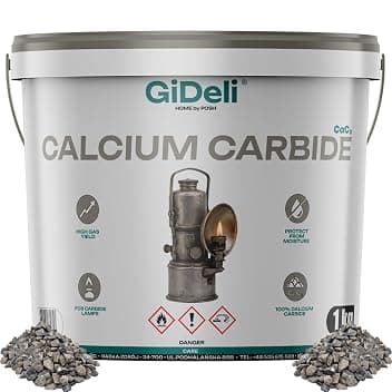 GiDeli Carburo da 1 kg in secchio, carburo di calcio per lampada al carburo, carburo a bassa polvere con alta efficienza gas, luce uniforme, pietre di carbito cabit per lampade classiche