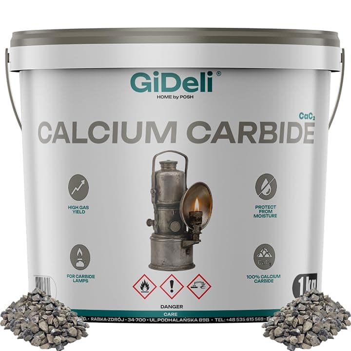 GiDeli Carburo da 1 kg in secchio, carburo di calcio per lampada al carburo, carburo a bassa polvere con alta efficienza gas, luce uniforme, pietre di carbito cabit per lampade classiche