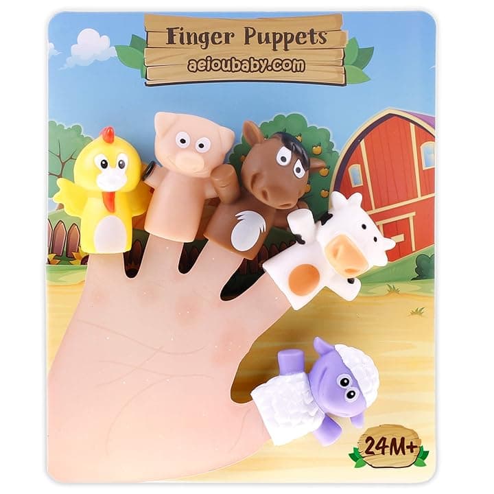 aeioubaby.com Marionette da Dito per Bambini | 5 Animali della Fattoria | Burattini di PVC Senza BPA | Giochi per Il Bagno | Pupazzetti per Le Mani, Racconti