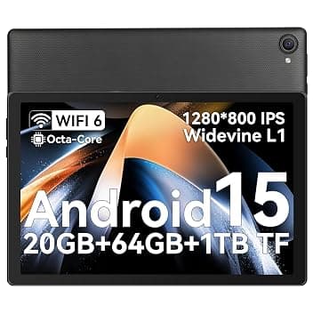 Whitedeer Tablet 10 pollici Android Tab, Face ID, OTG, 20GB+64GB+1TB Espansione, 1280 * 800 IPS, Split-Screen, WiFi 6, BT5.3, Doppia Fotocamera 5MP+8MP, 5000mAh, Widevine L1 (Nero)
