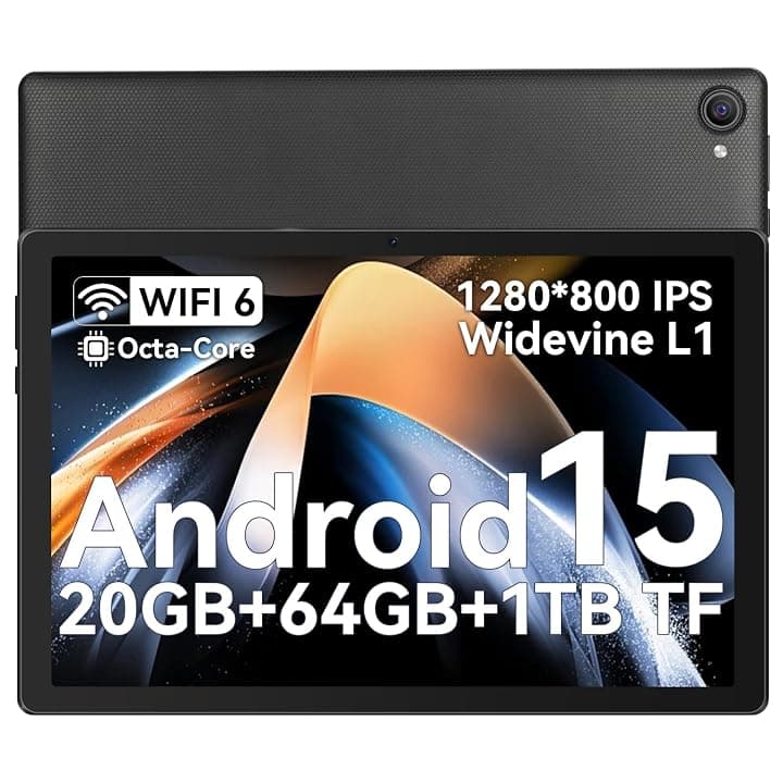 Whitedeer Tablet 10 pollici Android Tab, Face ID, OTG, 20GB+64GB+1TB Espansione, 1280 * 800 IPS, Split-Screen, WiFi 6, BT5.3, Doppia Fotocamera 5MP+8MP, 5000mAh, Widevine L1 (Nero)