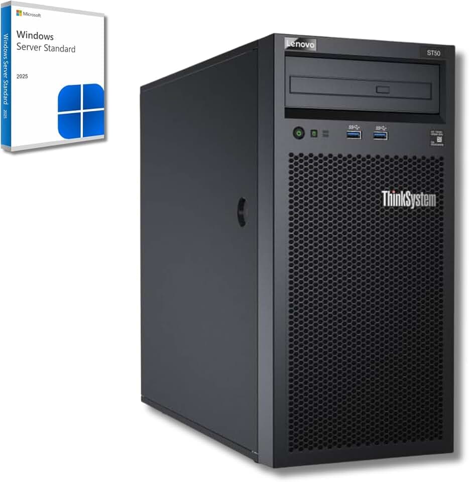 Server Lenovo ThinkSystem ST50 - CPU Intel Xeon E-2224G, 16 GB di RAM ECC, 2 SSD da 1 TB, Win Server 2025 Standard (ricondizionato)