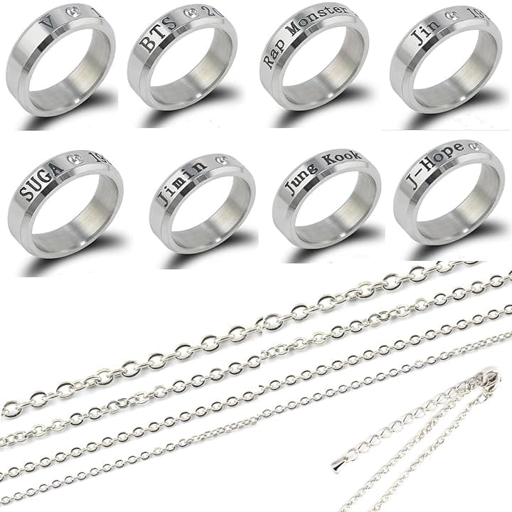 WKxinxuan BTS WKxinxuan Anelli e Collana Gioielleria, 2 Pezzi Gadget Regalo per Fan e Amici