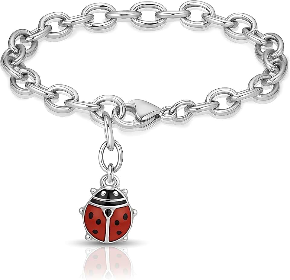 SAGA GIOIELLI Bracciale Donna in Acciaio Portafortuna – Ciondolo a Scelta: Quadrifoglio, Coccinella o Ferro di Cavallo – Confezione Regalo Inclusa