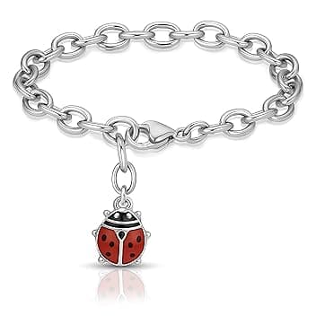 SAGA GIOIELLI Bracciale Donna in Acciaio Portafortuna – Ciondolo a Scelta: Quadrifoglio, Coccinella o Ferro di Cavallo – Confezione Regalo Inclusa