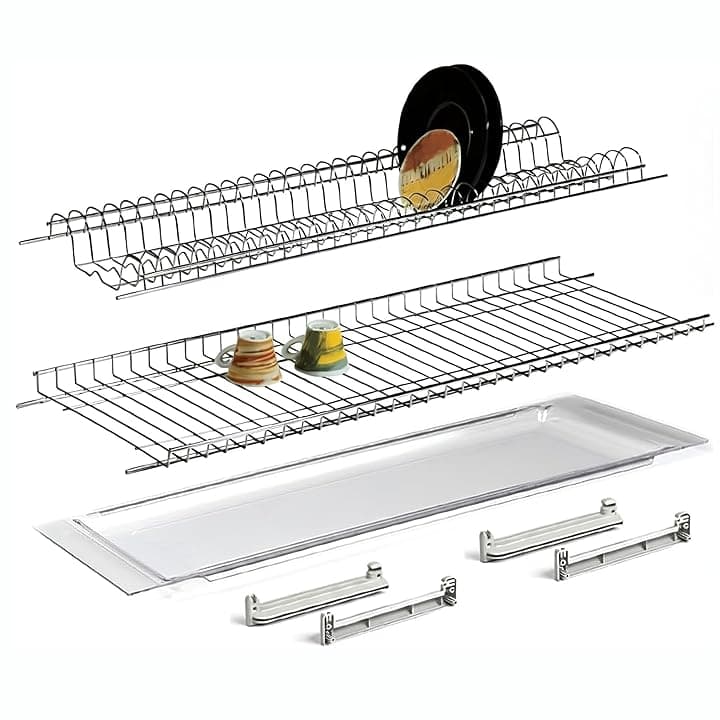 Scolapiatti 86,5 cm in acciaio cromo protetto – Vaschetta raccogli gocce + griglia bicchieri – Kit incasso pensile 90 cm VI.TEL.