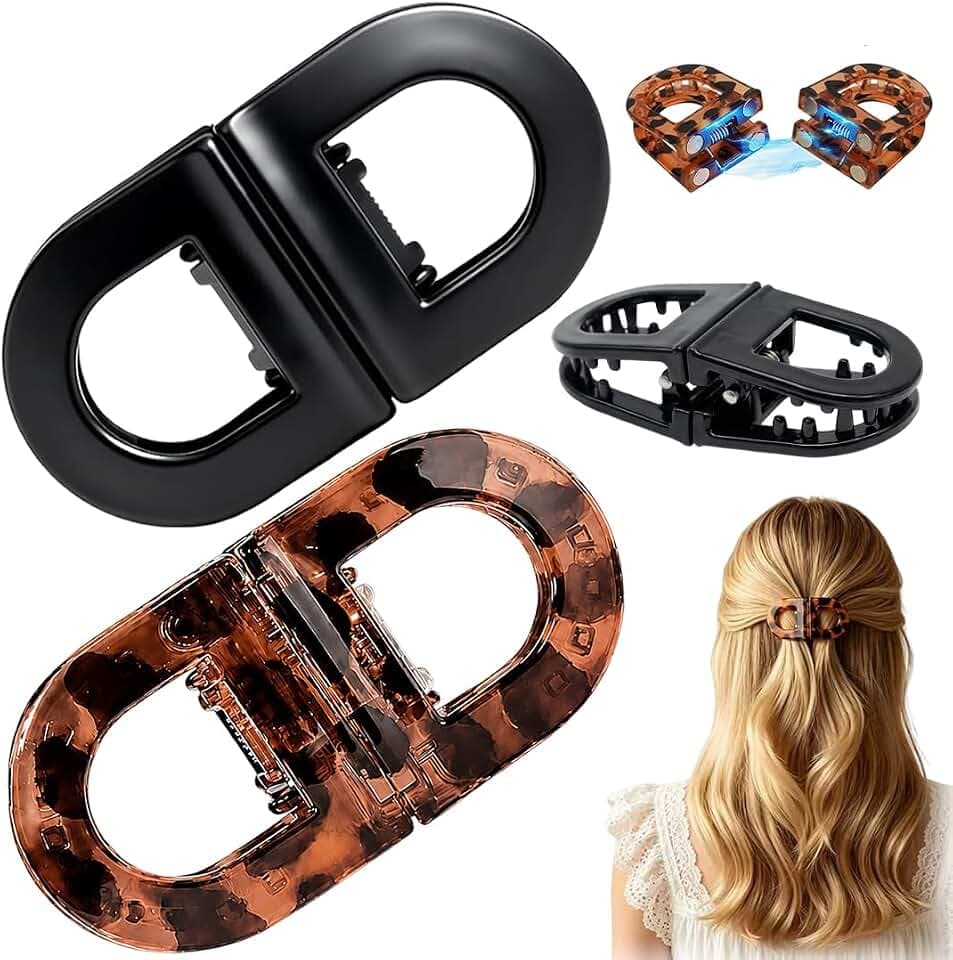 2 Mollette Magnetiche per Capelli, Leopardo e Nero, Presa Forte senza Strappi, 2 in 1 per Tutti i Tipi di Capelli, Design Senza Cuciture, per Donna e Bambina