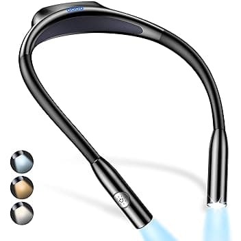 Gritin Luce per Lettura Libri a Letto Collo, LED Luce Lampada da Lettura per Libro Ricaricabile, Dimmerazione Continua & 3 Temperature Colore, Comodo e Leggero per Studio, Lavoro a Maglia