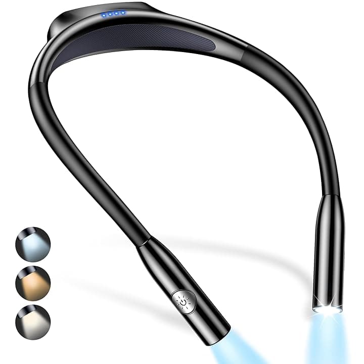 Gritin Luce per Lettura Libri a Letto Collo, LED Luce Lampada da Lettura per Libro Ricaricabile, Dimmerazione Continua & 3 Temperature Colore, Comodo e Leggero per Studio, Lavoro a Maglia