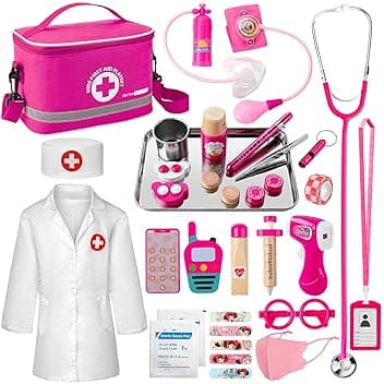 Kit medico per bambine 34 pezzi con borsa medica e vero stetoscopio, divertente gioco di ruolo per ragazzi e ragazze dai 3 ai 5 anni