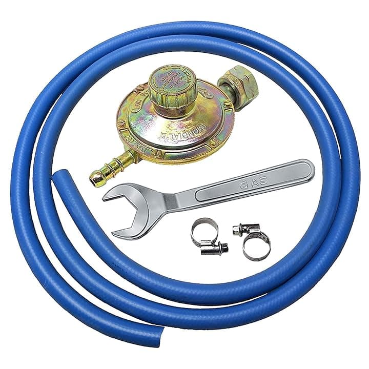 Kit regolatore bassa pressione per cucine stufe e barbecue gas + 2 mt di tubo + 2 fascette e CHIAVE IN OMAGGIO - Made in Italy