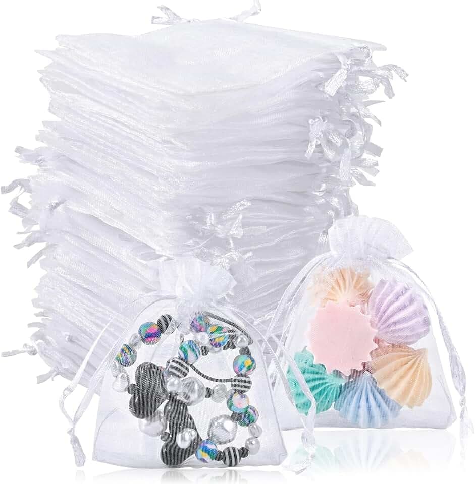 Jewan 80 Pezzi Sacchetti Organza 7x9, Sacchetti Portaconfetti Confetti Matrimonio Bustine per Confetti Sacchettini Bomboniere Trasparenti Sacchettini di Lavanda per Natale