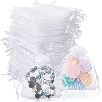 Jewan 80 Pezzi Sacchetti Organza 7x9, Sacchetti Portaconfetti Confetti Matrimonio Bustine per Confetti Sacchettini Bomboniere Trasparenti Sacchettini di Lavanda per Natale