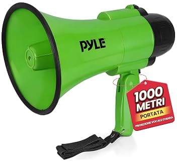 Pyle Megafono a Batteria con Sirena, Megafono Portatile 30 Watt, Microfono, 2 Modalità, Suono PA, Manico Pieghevole, per Cheerleading e Polizia, Verde