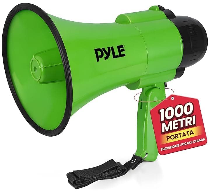Pyle Megafono a Batteria con Sirena, Megafono Portatile 30 Watt, Microfono, 2 Modalità, Suono PA, Manico Pieghevole, per Cheerleading e Polizia, Verde