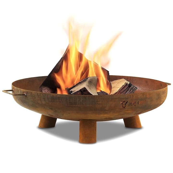 Ciotola per fuoco BBQ-Toro Ø 70 cm | effetto ruggine | ciotola per fuoco da esterno con tre gambe e due maniglie | Braciere da giardino, pozzo per fuoco, vassoio per fuoco