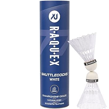 Raquex Volani da Badminton - Piume in Nylon, Tubo di 6 Volani con Testa in Sughero Naturale. Tre Opzioni di Velocità, Volani Bianchi o Gialli. Per Giocare al Coperto o All'aperto
